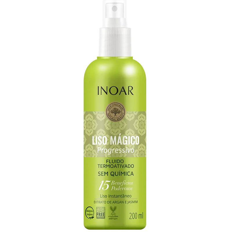 Inoar Liso Magico Progressivo Fluido Argan and Jasmine Thermal Protection for hair, 200 ml