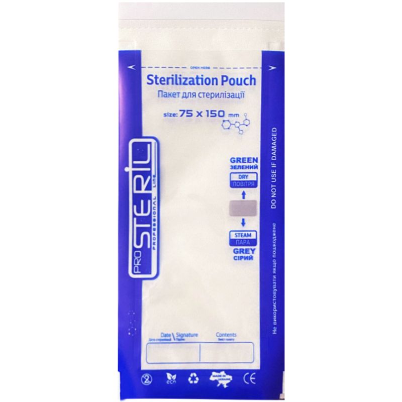 ProSteril Kraft bags for air and steam sterilization, transparent 75x150 mm, 100 pcs/pack