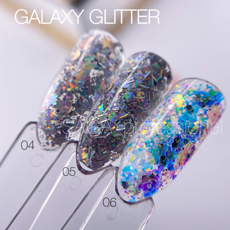 SAGA professional Galaxy glitter 06 (transparent with holographic gold glitter), 8 ml
