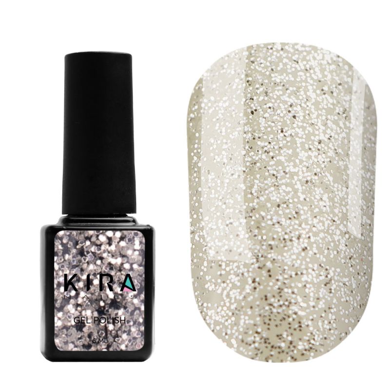 Kira Nails gel varnish No. 162 (gold with silver sparkles, enamel), 6 ml