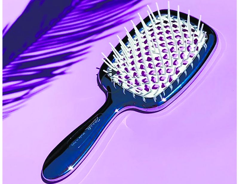 Janeke Superbrush Hair Comb Silver & White
