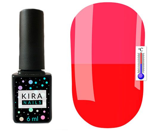 Thermo gel polish Kira Nails No. T11 (red, hot pink when heated), 6 ml