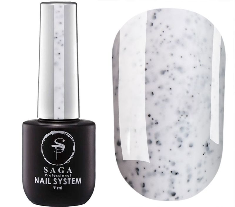 SAGA professional gel polish Black Snow 02 (white with black chips), 9 ml