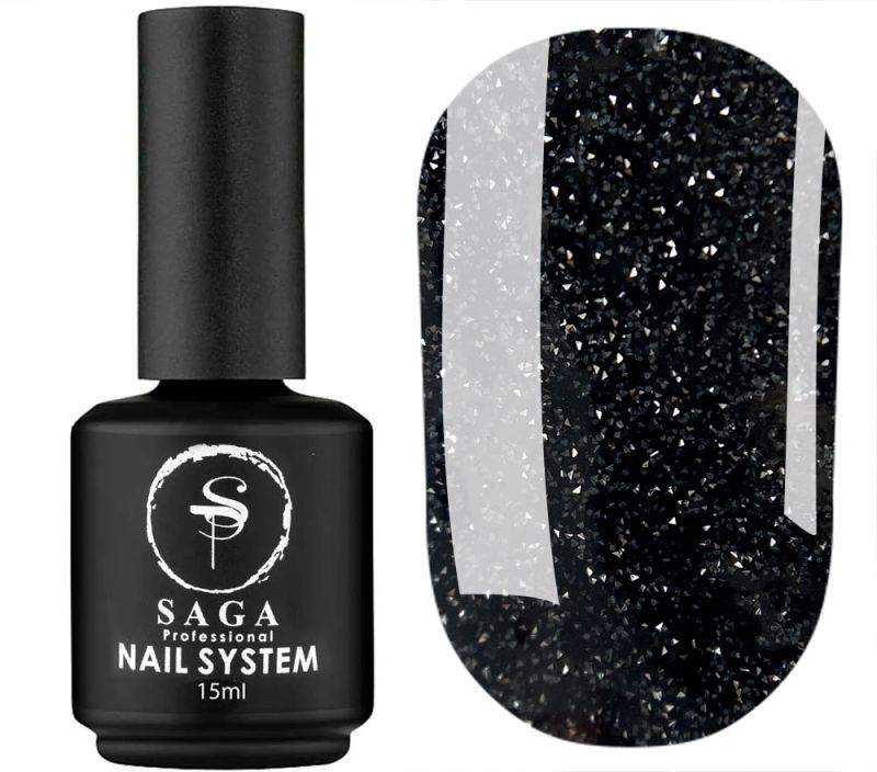 SAGA professional Гель-лак Fiery gel 02 (черный с микроблеском, светоотражающий), 15 мл