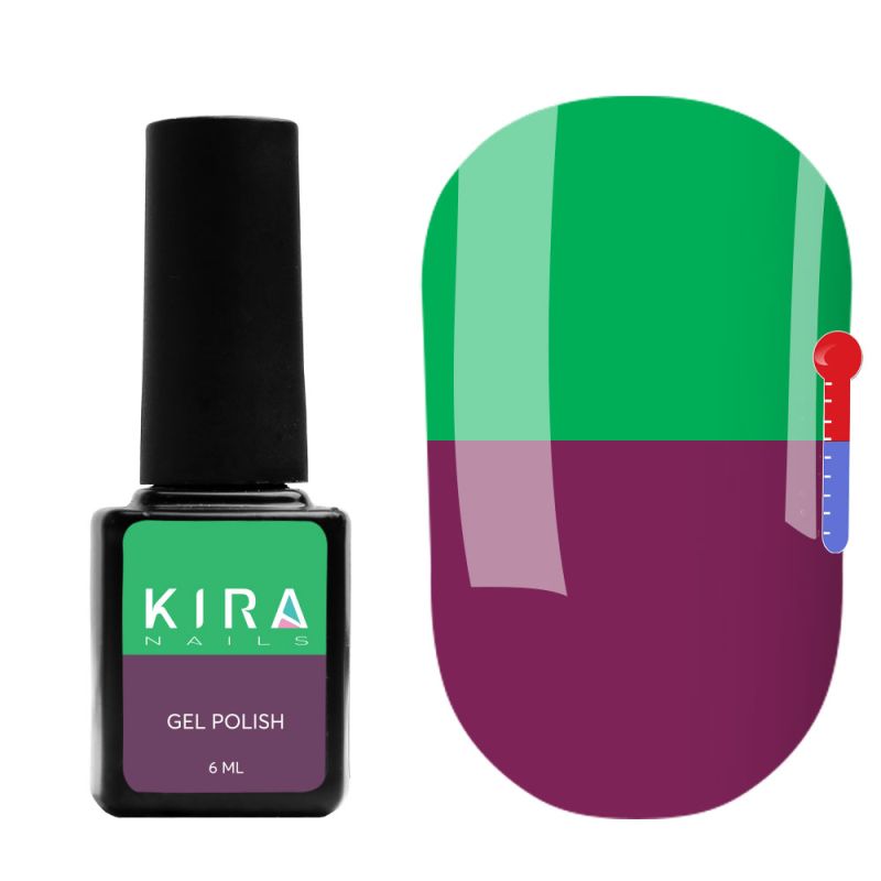 Thermo gel polish Kira Nails No. T18 (muted eggplant, bright green when heated), 6 ml