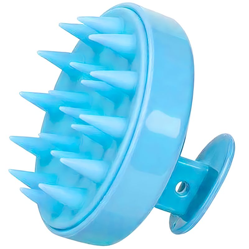 Shampooing massage brush, purple and blue