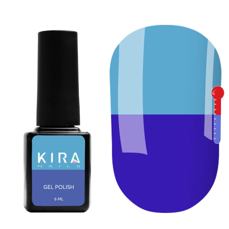 Thermo gel polish Kira Nails No. T23 (light blue, when heated, pale blue), 6 ml