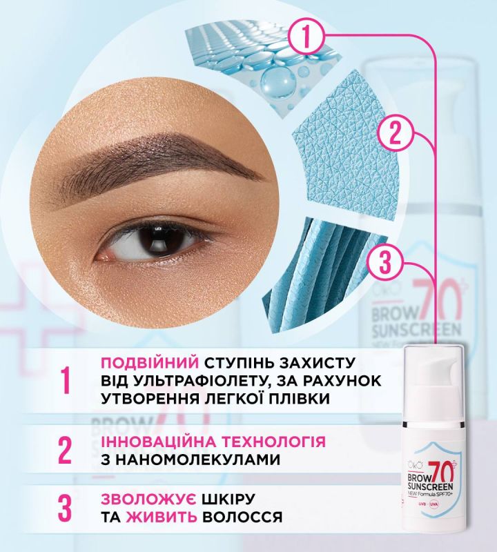 OkO Brow Sunscreen Eyebrow cream after permanent makeup SPF 70+, 15 ml