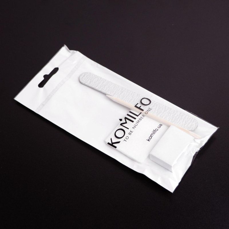 Komilfo одноразовий набір №4 пилка-крапля 150/150, Бафф 100/180, апельсинова паличка, 10 безворсових серветкок