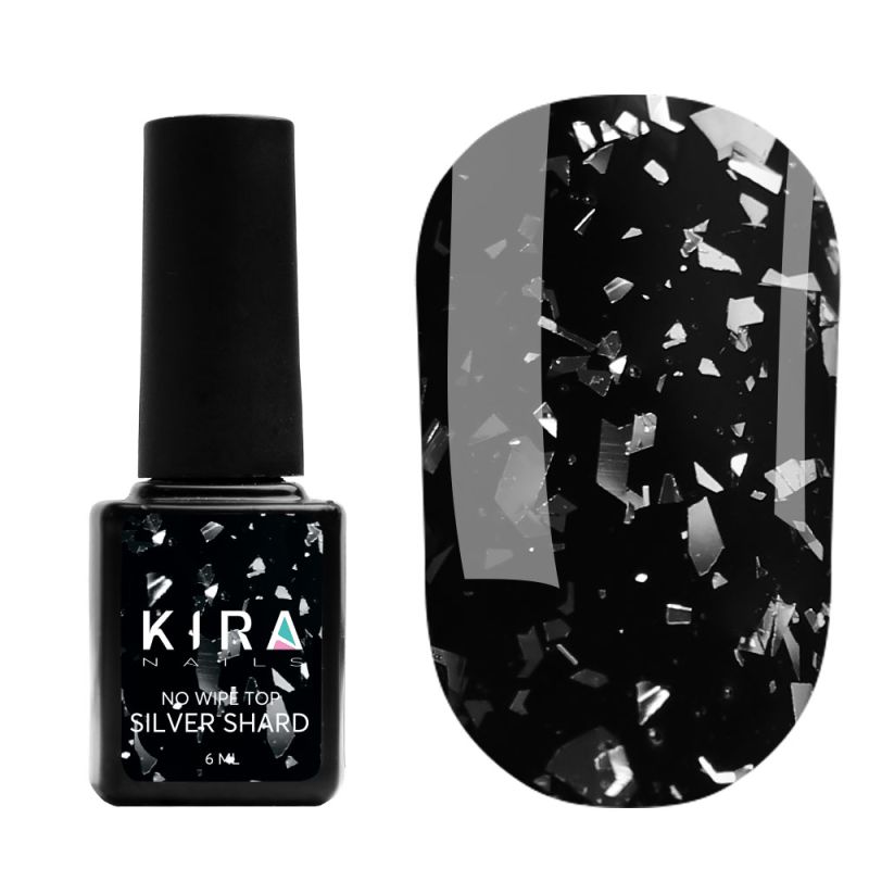 УЦІНКА до 10.2026 Kira Nails No Wipe Silver Shard Top, 6 мл