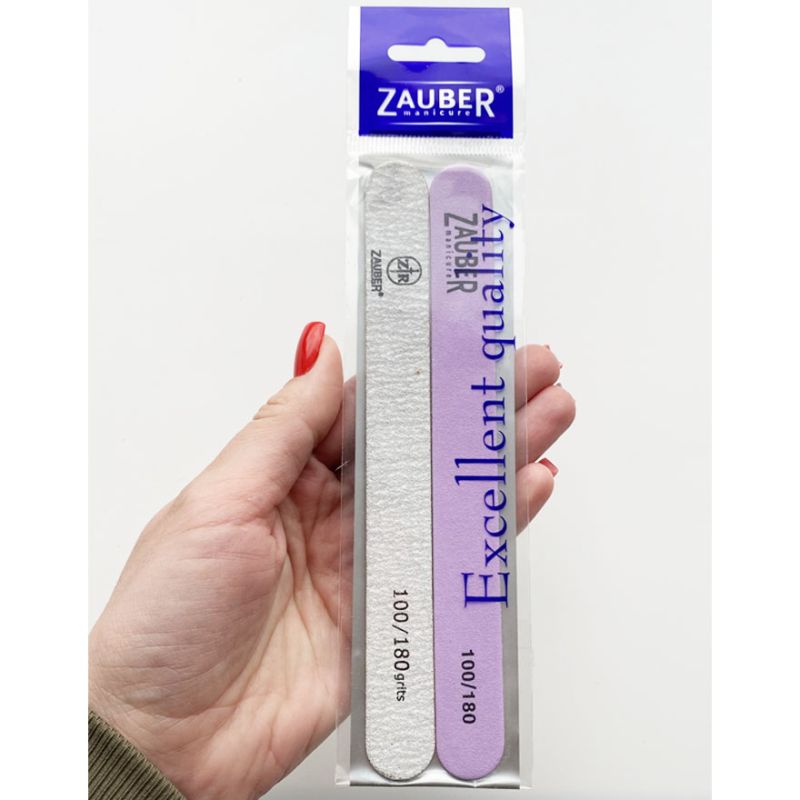Zauber files straight narrow 100/180 for natural and artificial nails, 2 pcs. packaged