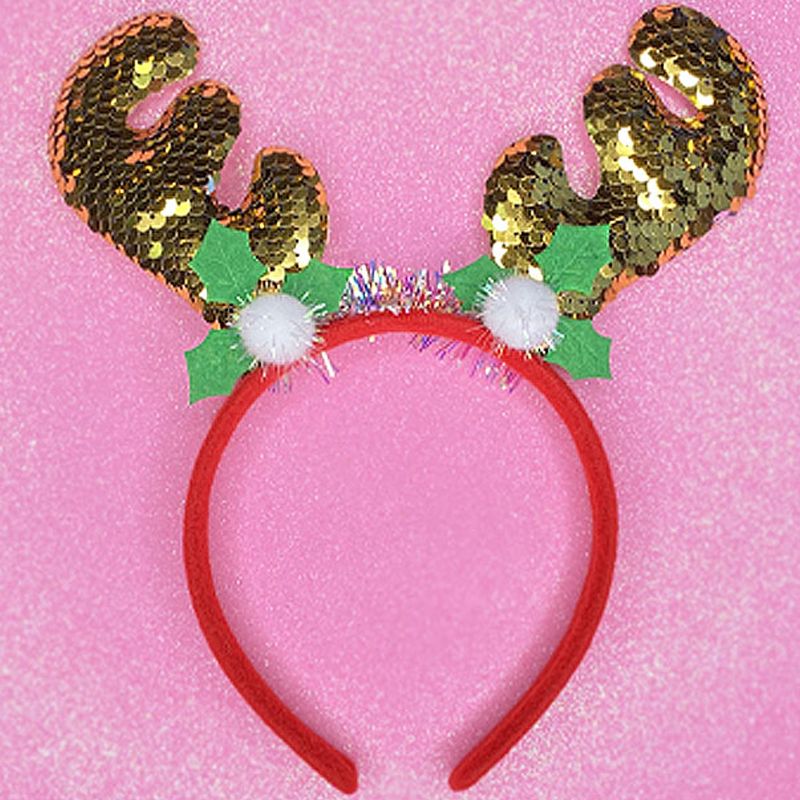 Hair hoop "deer horns" red with gold sequins