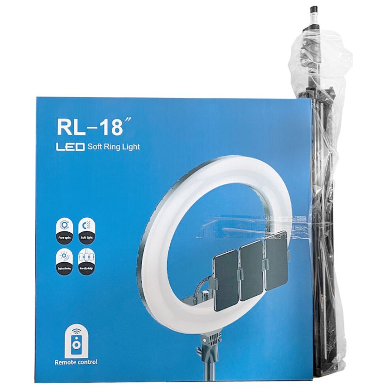 Professional ring lamp Soft Ring Light RL-18 (3 mounts + remote control + tripod + bag) ring diameter 45 cm, (warranty 1 month)