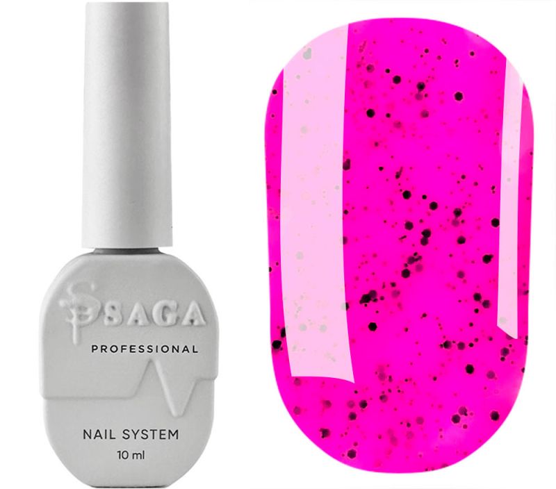 SAGA professional gel polish Black Snow 05 (lilac fuchsia with black chips), 9 ml
