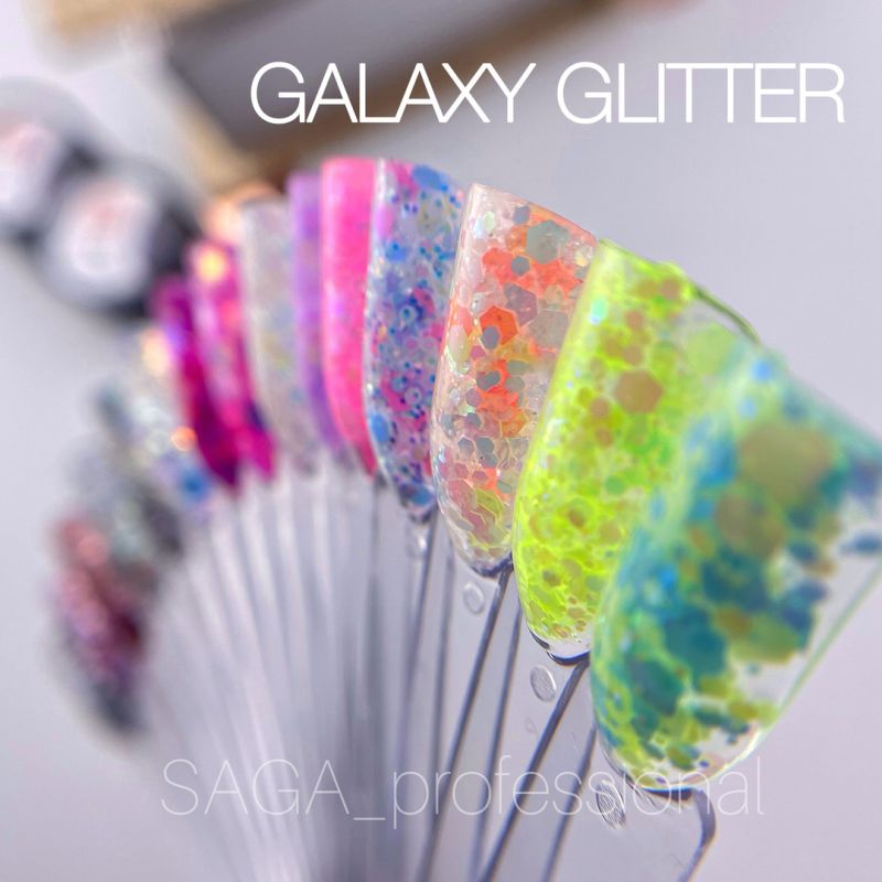 SAGA professional Galaxy glitter 11 (прозрачный с голографическими нежно-розовыми блестками), 8 мл