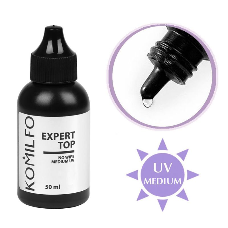 Komilfo Expert Top – universal top coat for gel polish without LS with moderate UV filter, 50 ml