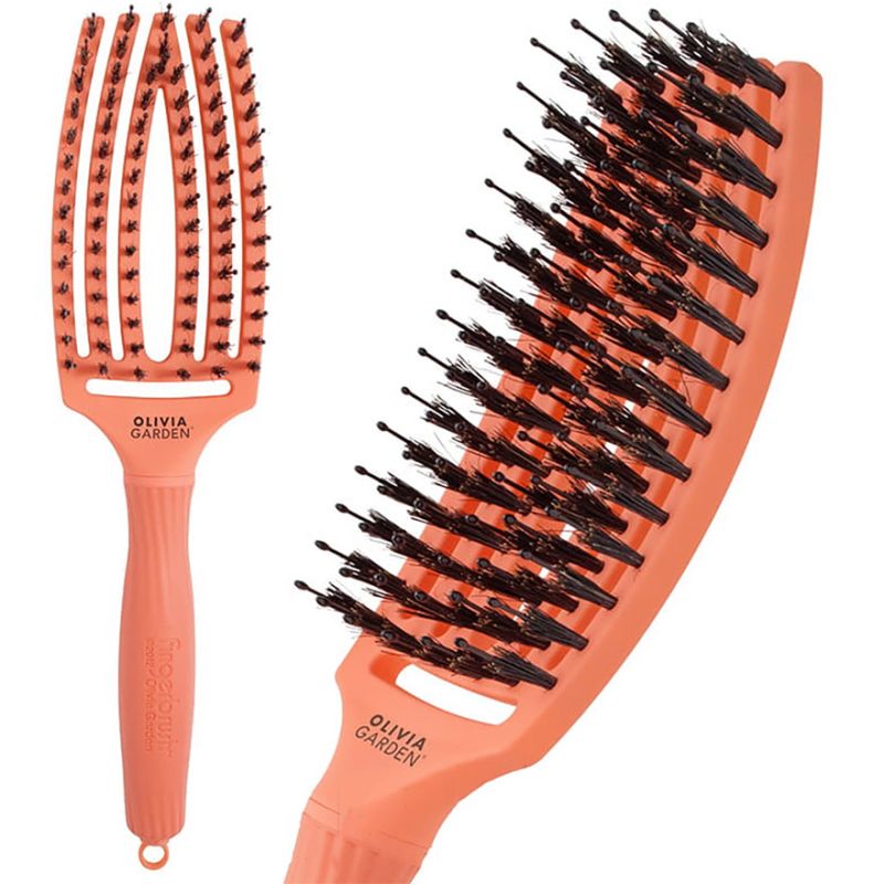 Olivia Garden Щетка массажная с натуральной щетиной Finger Brush Combo Medium Coral