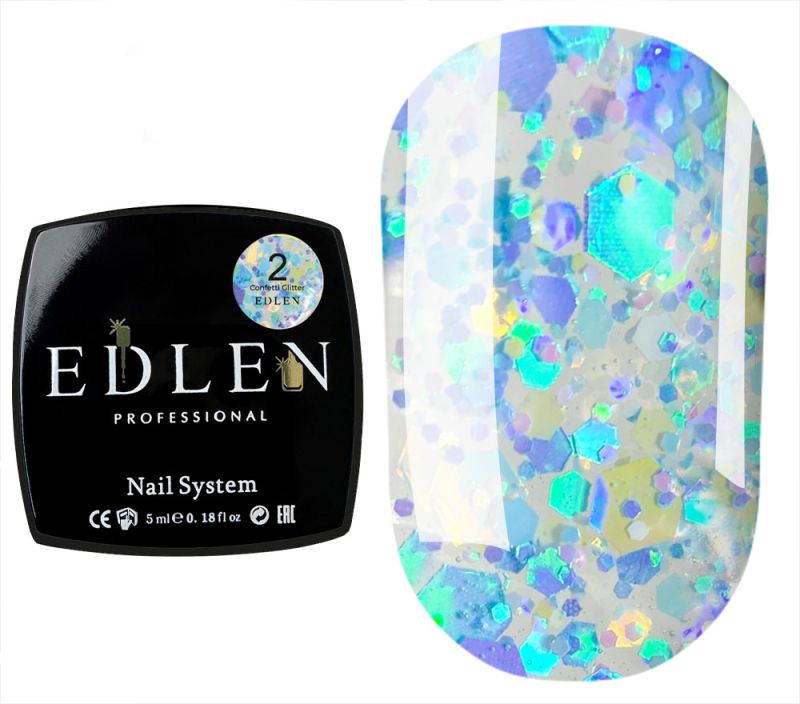 Edlen Gel nail polish Confetti Glitter 02 (blue holographic sparkles and flakes), 5 ml