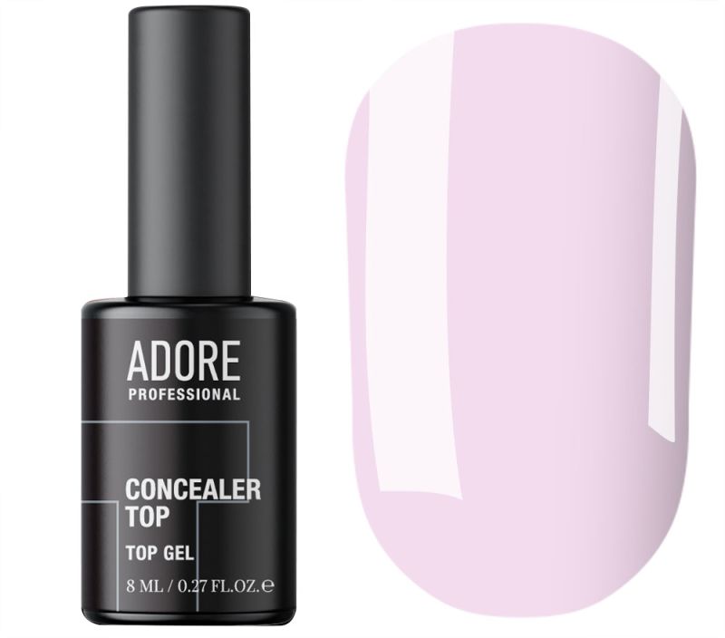 ADORE Сoncieler top coat No. 003 (milky lilac) - camouflage top without a sticky layer with a UV filter, 8 ml