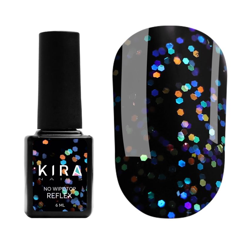 Kira Nails No Wipe Top Reflex - top without drugs with holographic crumb, 6 ml