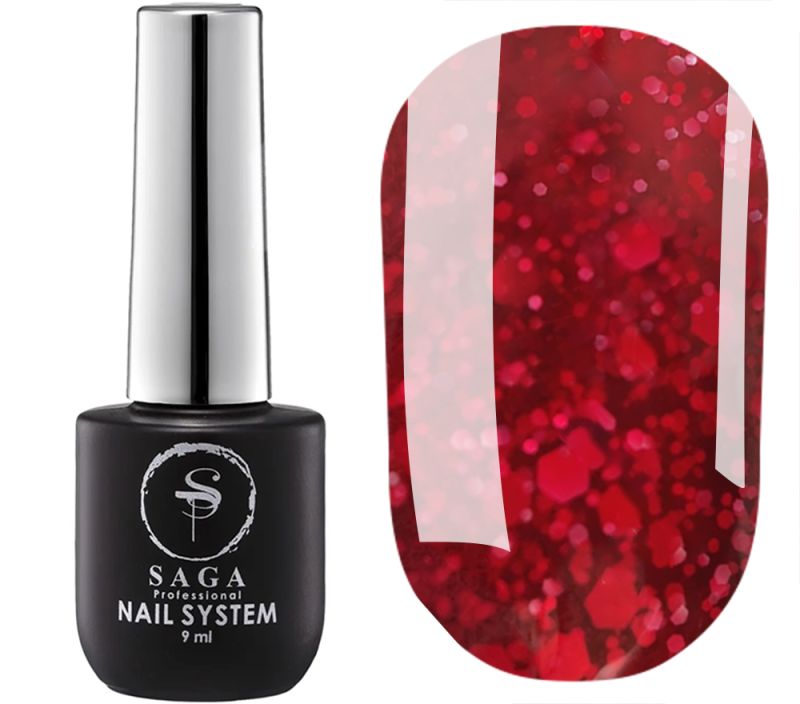 SAGA professional Gel polish Marmalade 8 (red with flakes), 9 ml