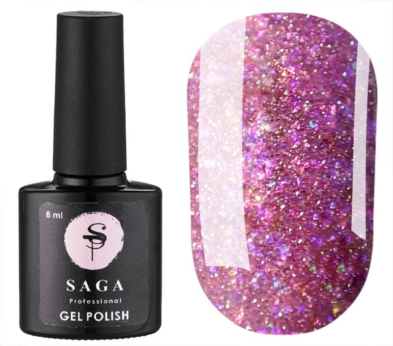 SAGA professional Гель-лак Fiery gel 16 (ярко-розовый с микроблеском, светоотражающий), 8 мл