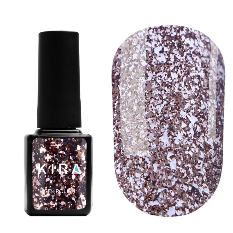 Kira Nails Shine Bright gel-varnish No. 004 (dark silver with small red sparkles), 6 ml