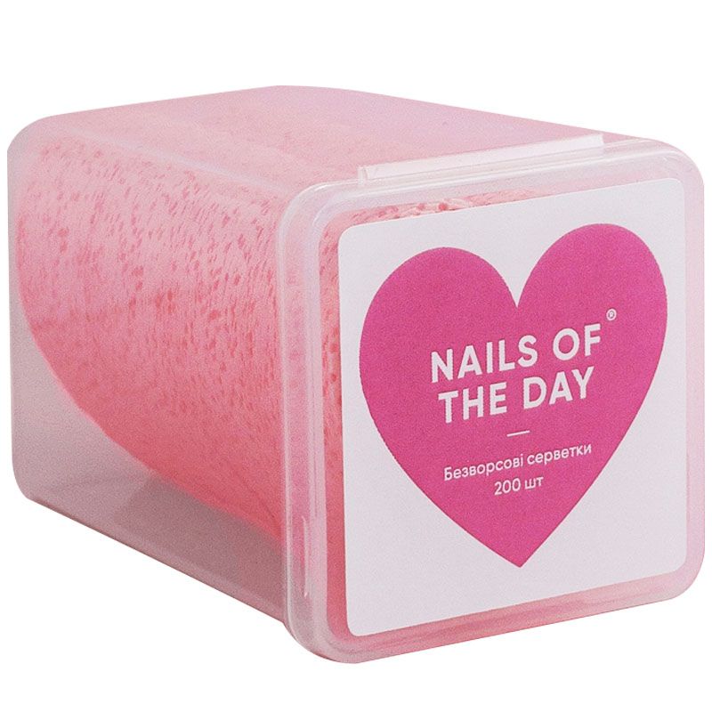 Nails Of The Day Lint-free wipes in a plastic box, 200 pcs (hearts)