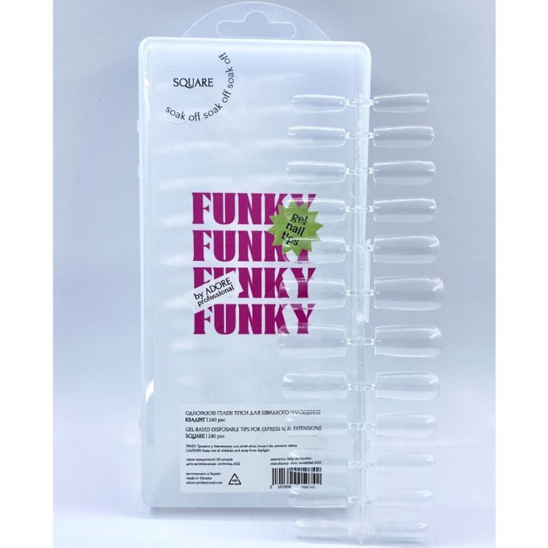 ADORE Funky Gel Nail Tips "SQUARE" – натуральний квадрат, 240 шт