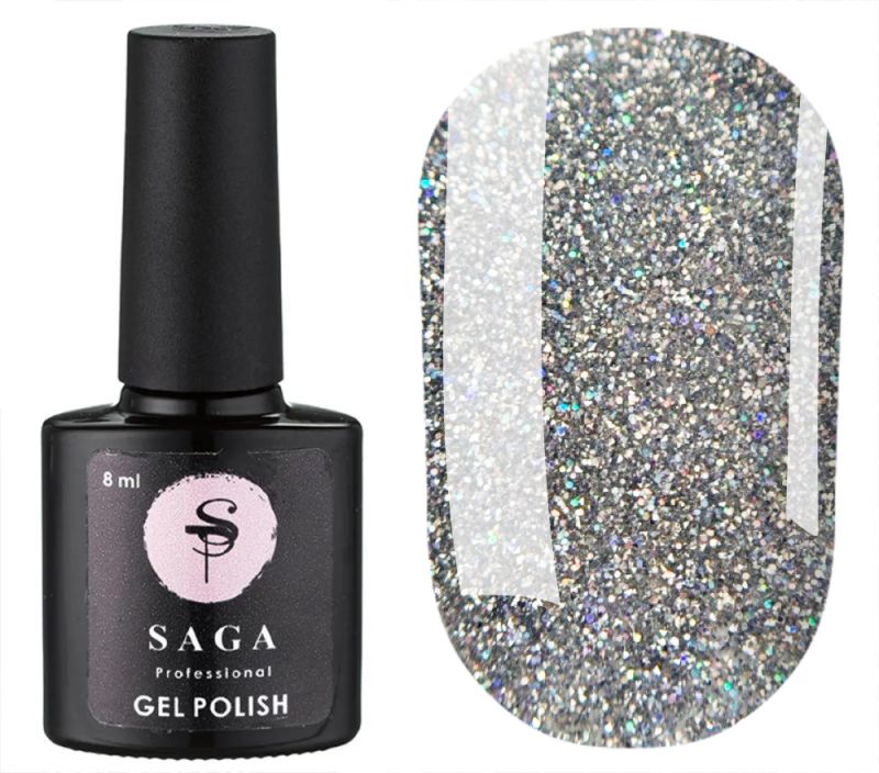 SAGA professional Гель-лак Fiery gel 15 (голографический серебристый с микроблеском, светоотражающий), 8 мл
