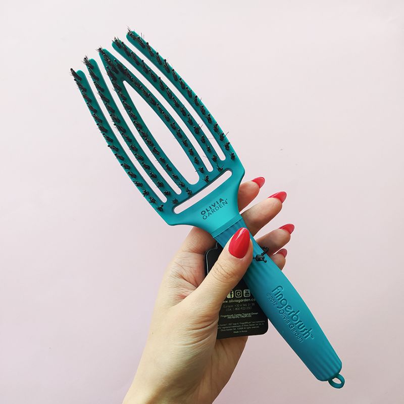 Olivia Garden Щетка массажная с натуральной щетиной Finger Brush Combo Medium Tropical Ocean