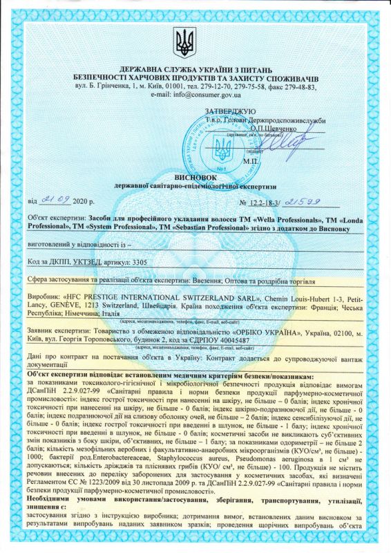 WELLA Hygiene Certificate