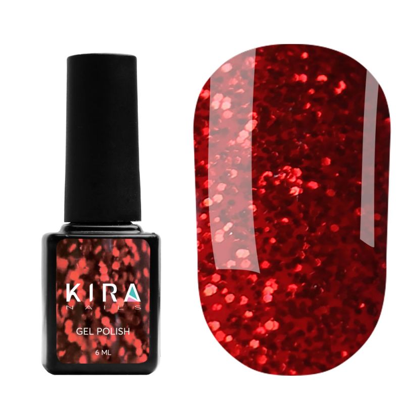 Red Hot Kira Peppers gel-varnish No. 002 (red with coral sparkles), 6 ml