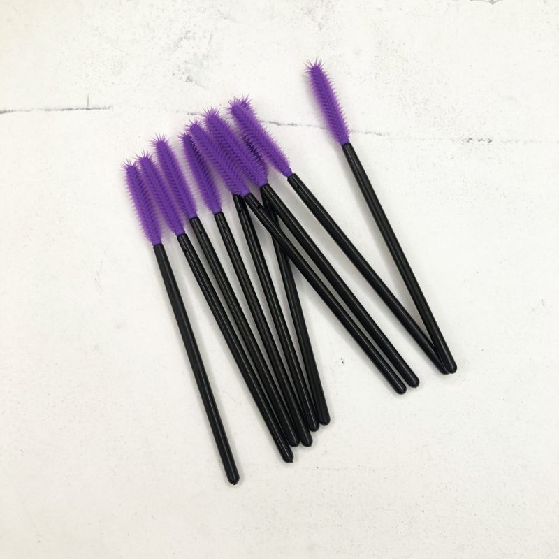 Silicone eyelash brush A (classic with long bristles on the tip), purple on a black base (50 pcs/pack)