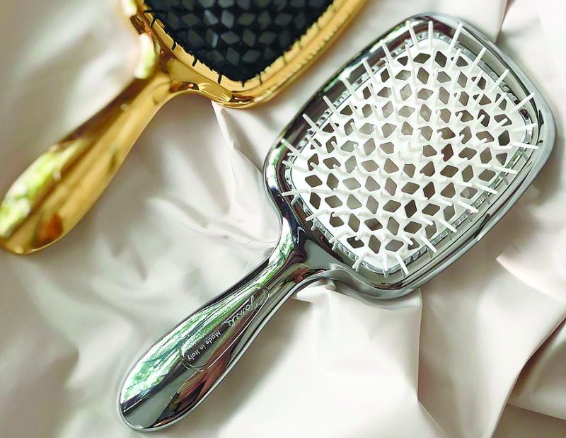 Janeke Superbrush Hair Comb Silver & White