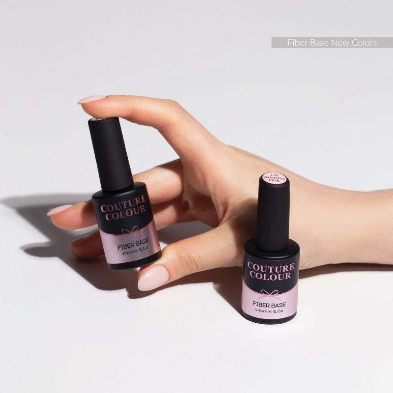 Couture Color Fiber Base Shimmer Pink - nylon fiber gel polish base, pink with shimmer, 9 ml
