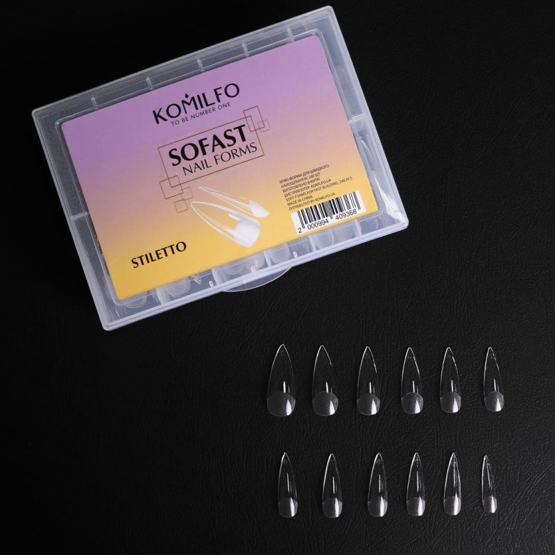 Komilfo SoFast Nail Forms Stiletto - gel forms for building, 240 pcs