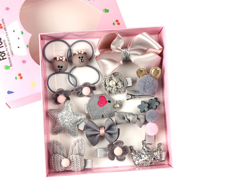 Children's set of hairpins and hair ties, 18 pcs, gray