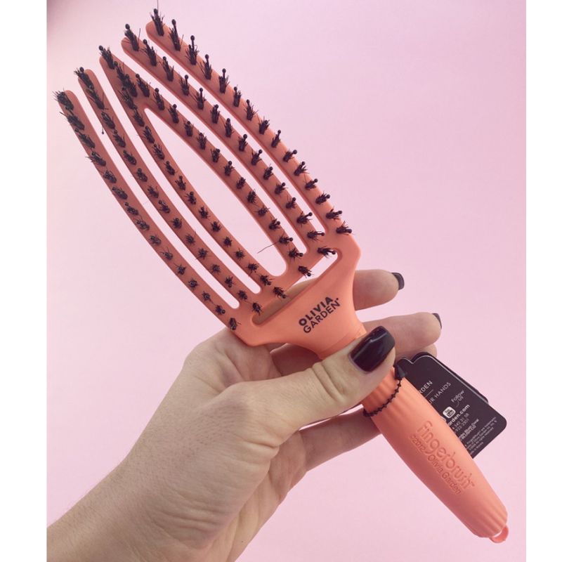Olivia Garden Щетка массажная с натуральной щетиной Finger Brush Combo Medium Coral