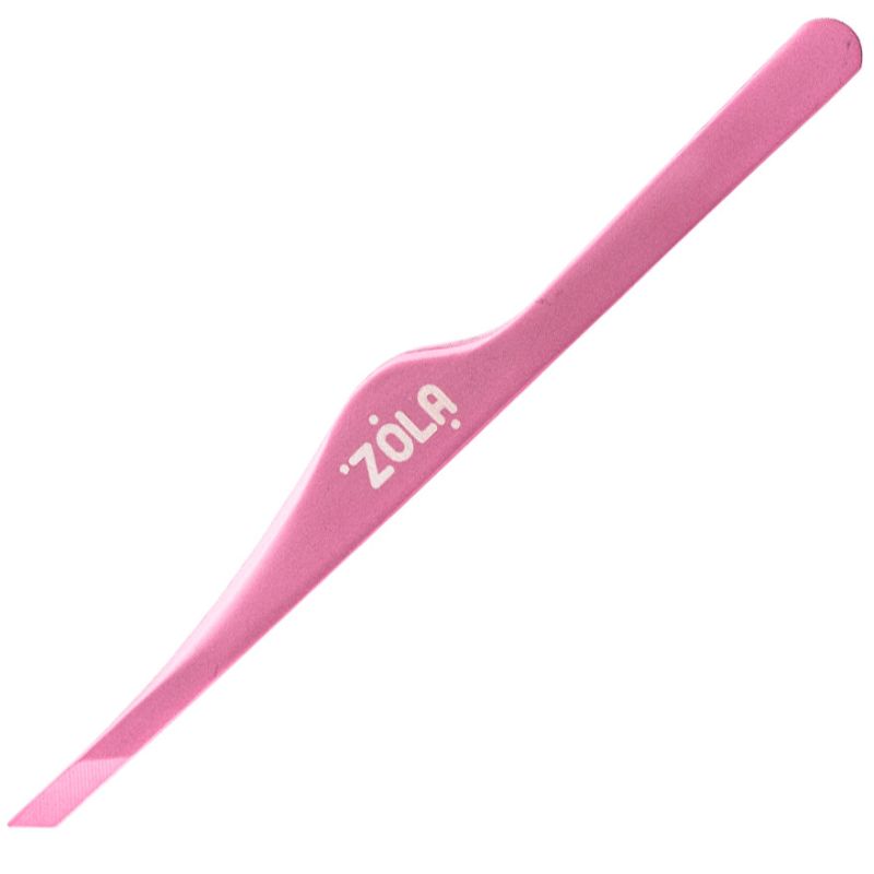 ZOLA Пинцет скошенный профессиональный для бровей LIGHT PINK