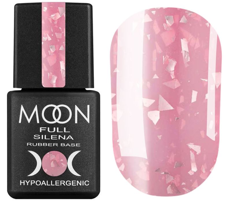 MOON FULL Potal Rubber Base Silena №2027 (pink with silver potal), 8 ml