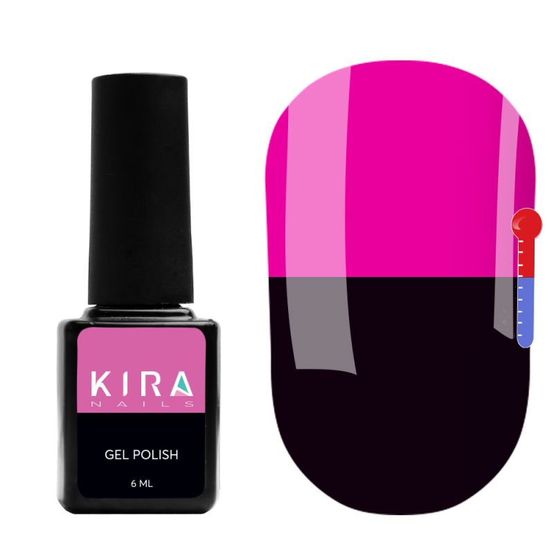 Thermo gel polish Kira Nails No. T01 (dark eggplant, dark fuchsia when heated), 6 ml