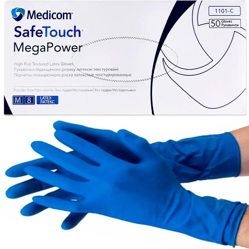 Medicom High-risk latex gloves Blue (M) 1101-C 50 pcs/pack (25 pairs), density 13 g