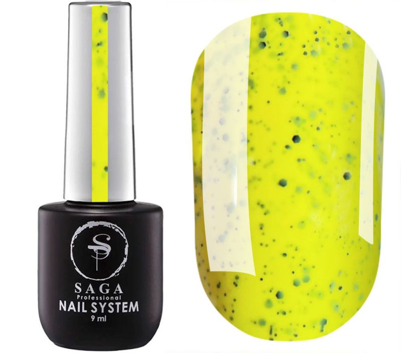 SAGA professional gel polish Black Snow 07 (light green with black chips), 9 ml