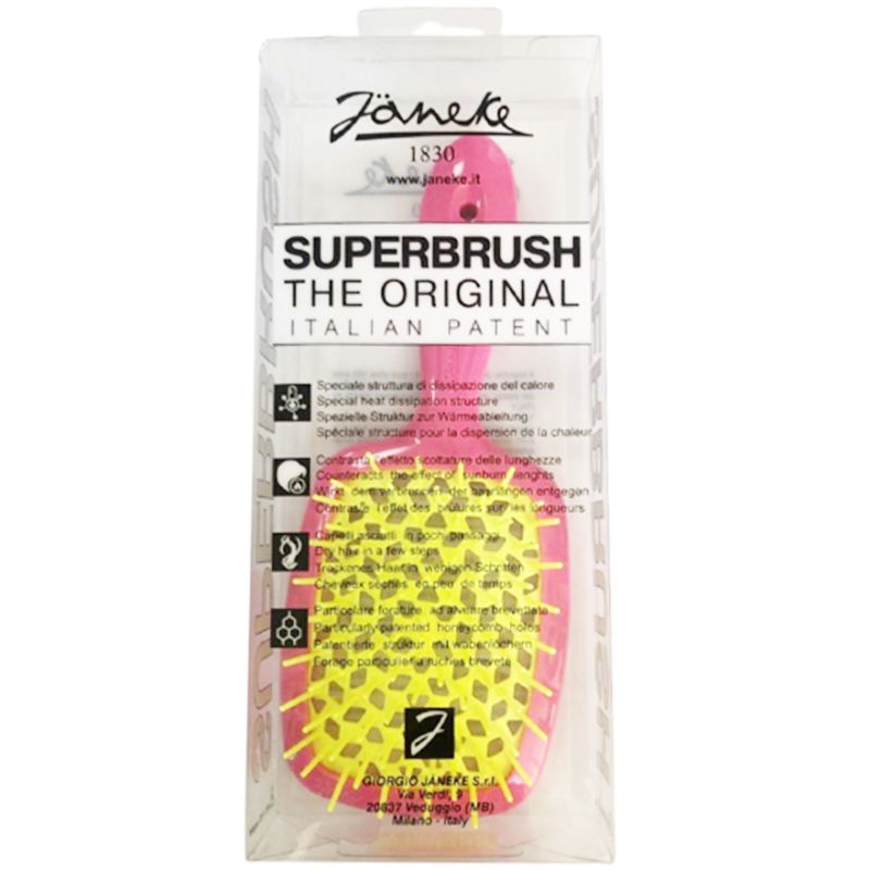 Janeke Superbrush Расческа для волос Розовая с Желтым неон