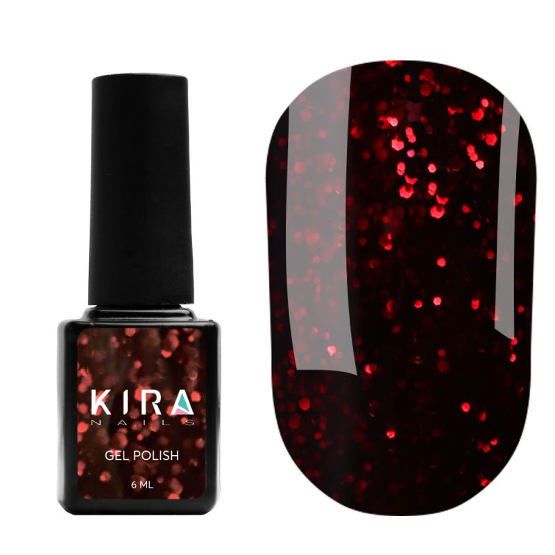 Red Hot Kira Peppers gel-varnish No. 004 (pomegranate with ruby sparkles), 6 ml