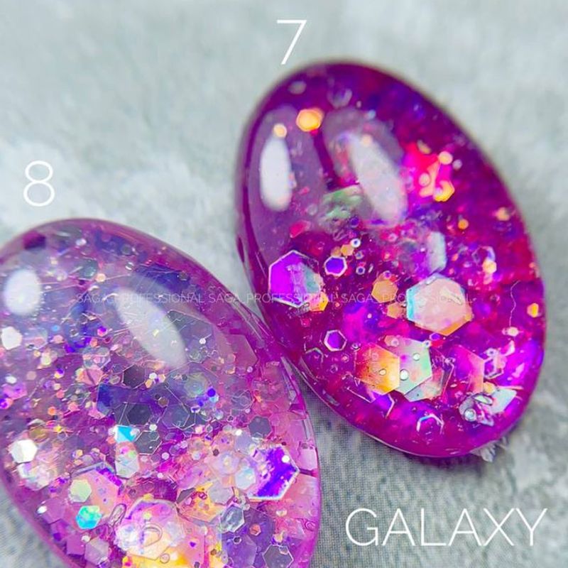 SAGA professional Galaxy glitter 08 (прозрачный с голографическими розовыми блестками), 8 мл