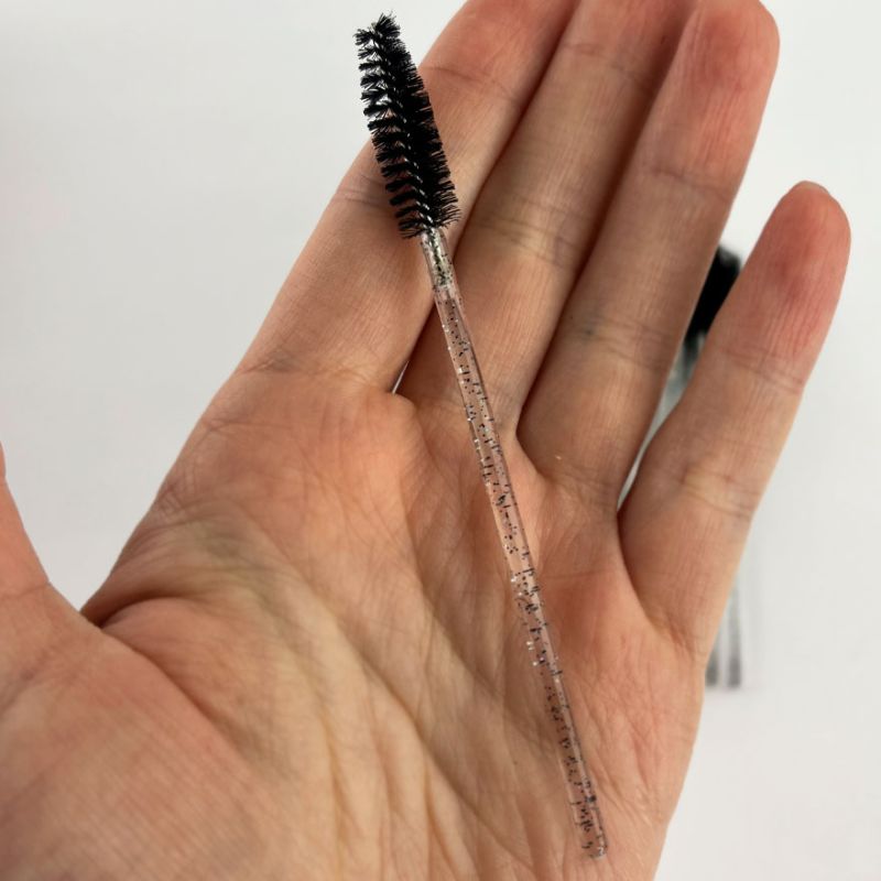Eyelash brush, nylon, black on a transparent base with black glitter, (50pcs/pack)