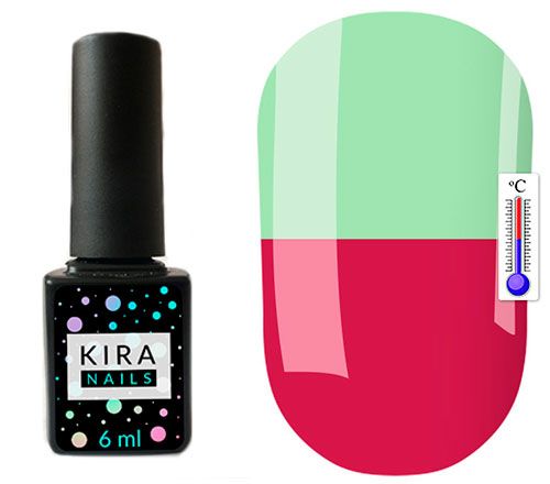 Thermo gel polish Kira Nails No. T14 (muted dark fuchsia, pale green when heated), 6 ml