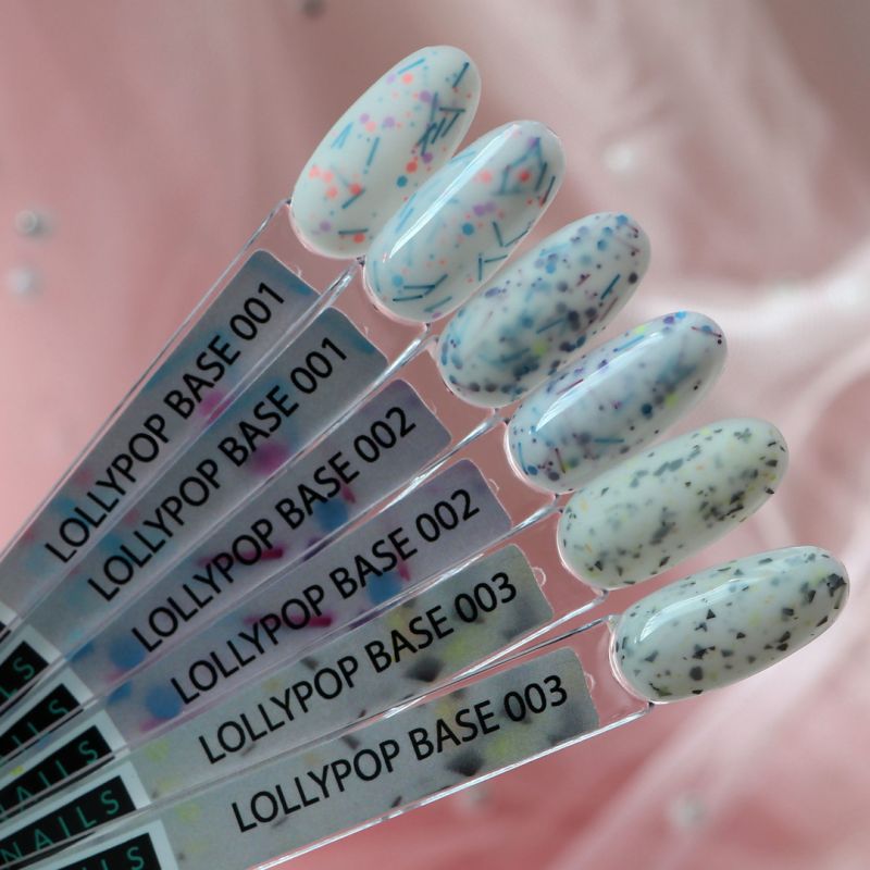 Kira Nails Lollypop Base №002 (белый с разноцветными хлопьями), 6 мл